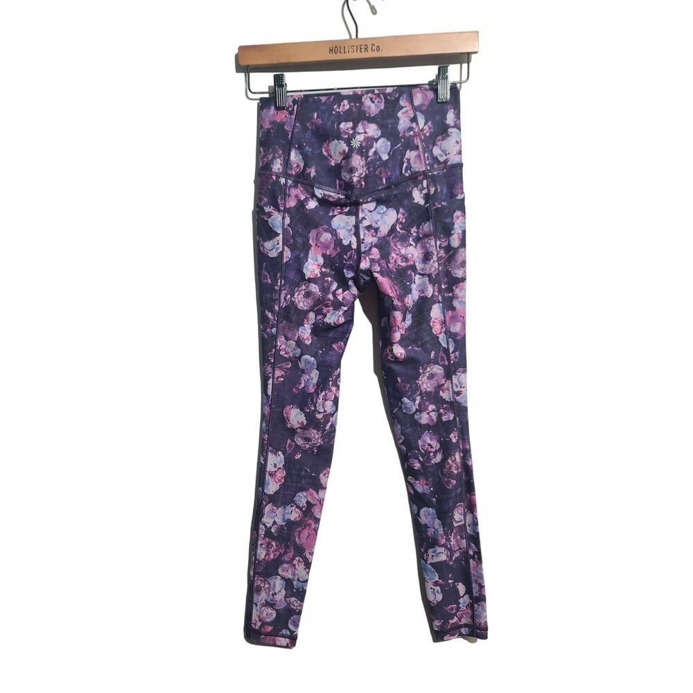 Athleta Workout Bra & Legging Set XS Purple Floral GUC - Exhale + Salutation - Picture 3 of 7